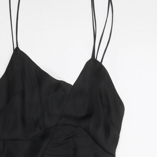 Zara Womens Black Polyester Slip Dress Size XS V-Neck Zip