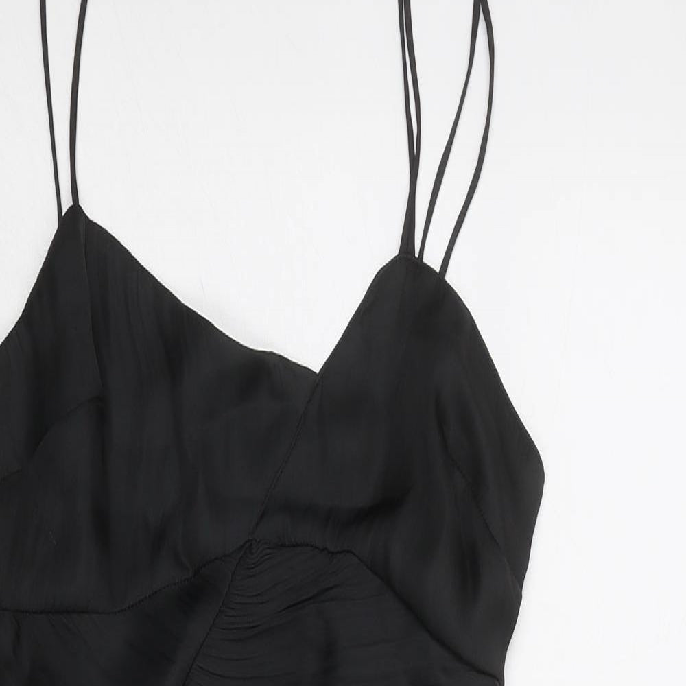 Zara Womens Black Polyester Slip Dress Size XS V-Neck Zip