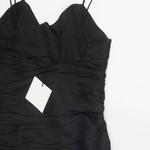 Zara Womens Black Polyester Slip Dress Size XS V-Neck Zip