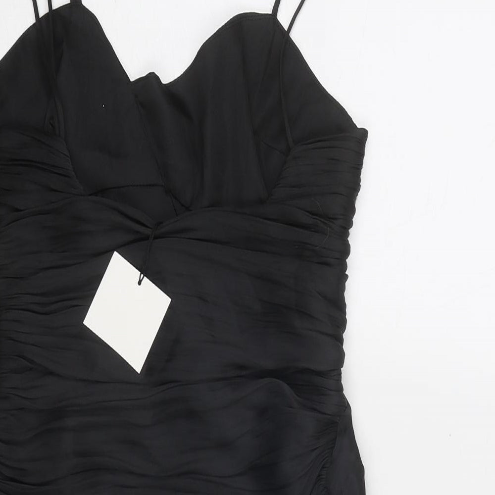 Zara Womens Black Polyester Slip Dress Size XS V-Neck Zip