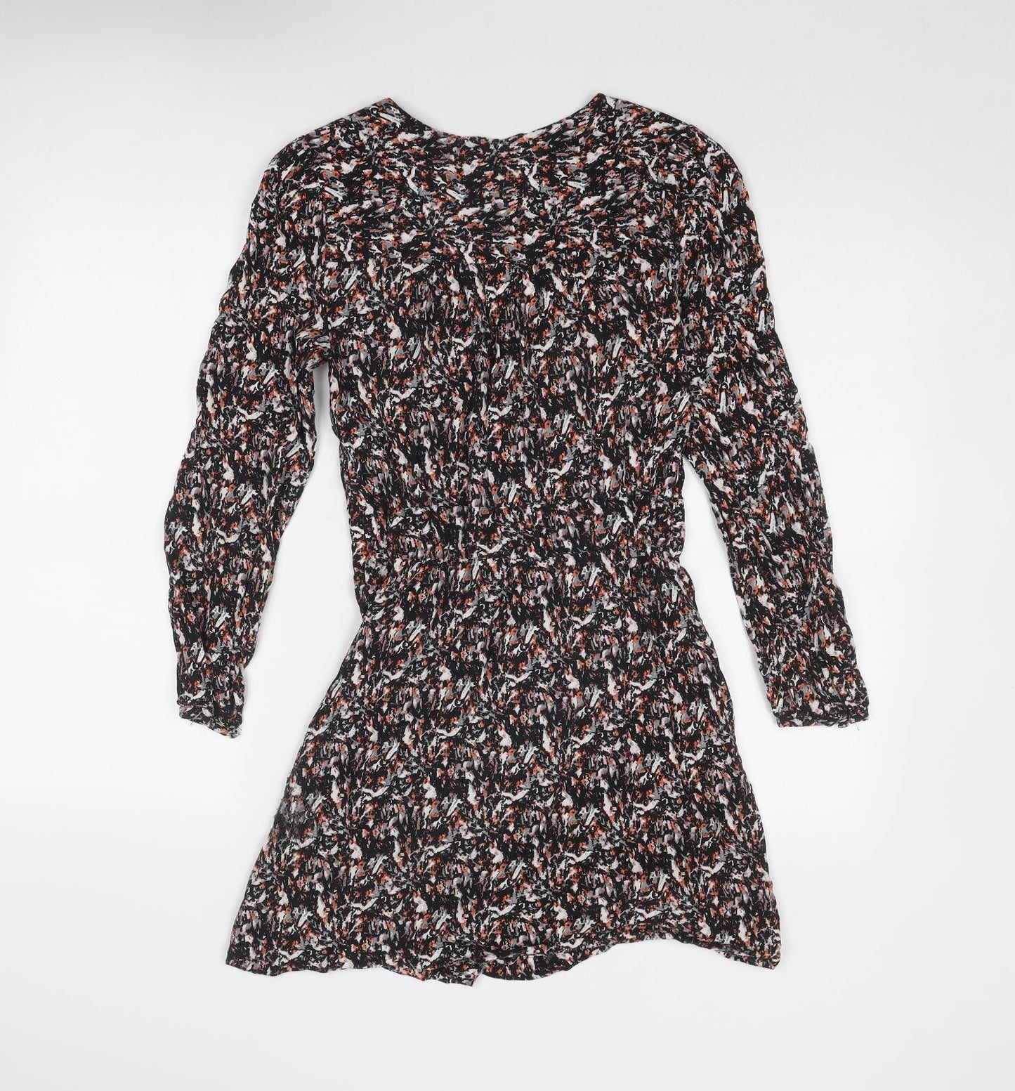 Warehouse Womens Black Geometric Viscose Mini Size 8 V-Neck Zip