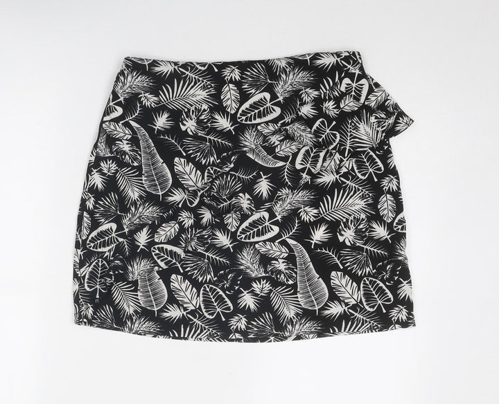 Golddigga Womens Black Geometric Polyester A-Line Skirt Size 12 Zip