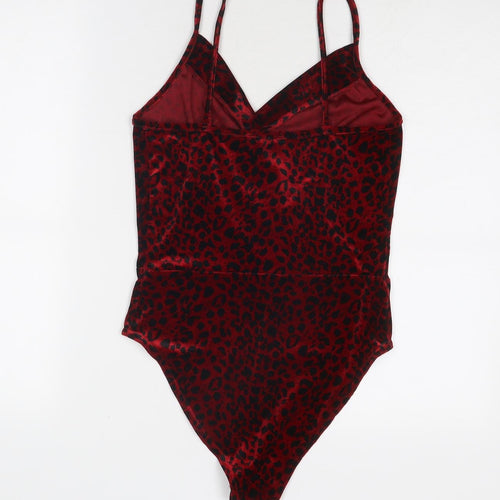 New Look Womens Red Animal Print Polyester Bodysuit One-Piece Size 12 Snap - Leopard Print