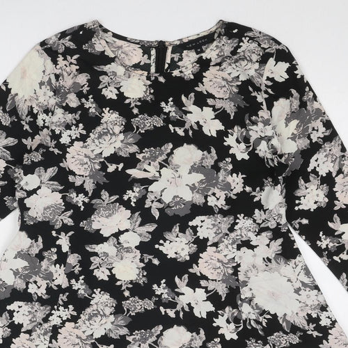 New Look Womens Black Floral Polyester Fit & Flare Size 10 Boat Neck Zip