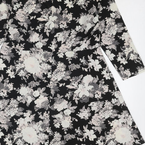 New Look Womens Black Floral Polyester Fit & Flare Size 10 Boat Neck Zip