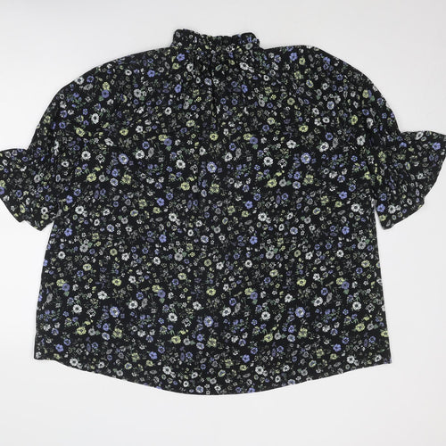 Uniqlo Womens Black Floral Polyester Basic Blouse Size L Mock Neck