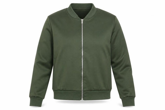 Front view of PRETTYLITTLETHING women’s green bomber jacket jacket, size S, zip -, size S-m
