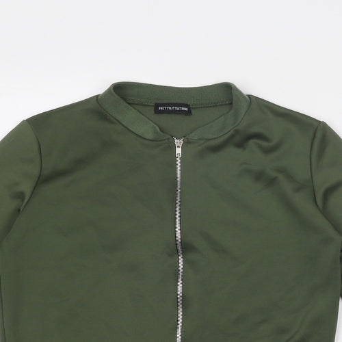 PRETTYLITTLETHING Womens Green Bomber Jacket Jacket Size S Zip - Size S-M