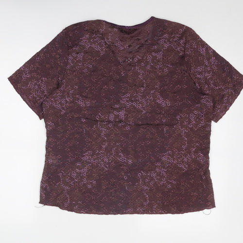 Bonmarché Womens Purple Geometric Nylon Basic Blouse Size L V-Neck - Net Detail