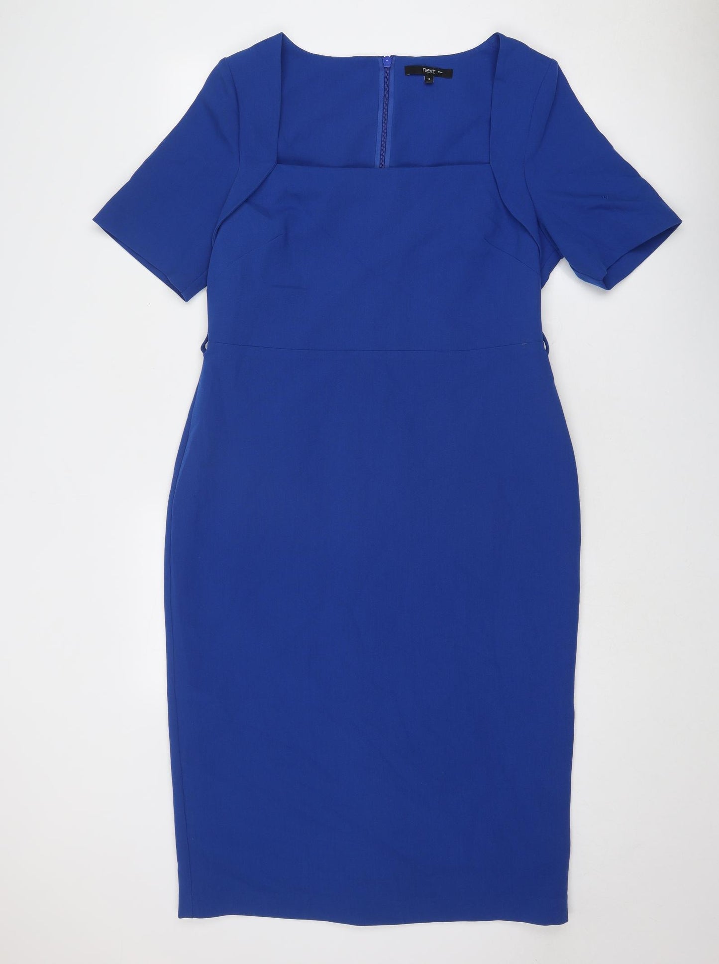 NEXT Womens Blue Polyester Sheath Size 16 Square Neck Zip