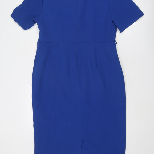 NEXT Womens Blue Polyester Sheath Size 16 Square Neck Zip