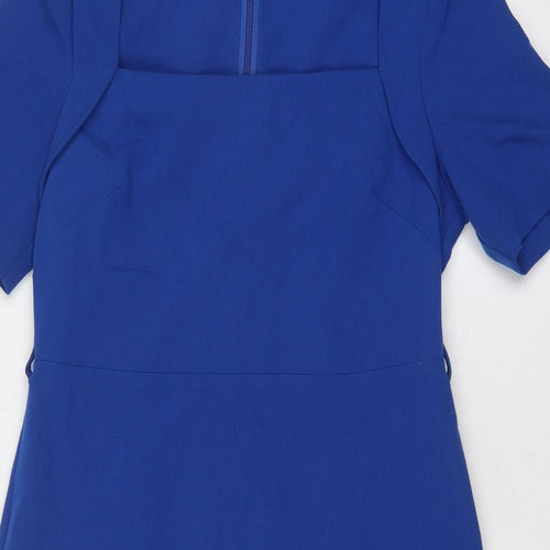 NEXT Womens Blue Polyester Sheath Size 16 Square Neck Zip