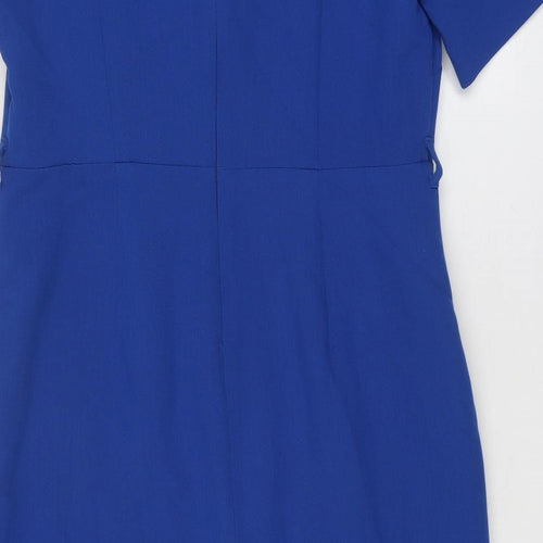 NEXT Womens Blue Polyester Sheath Size 16 Square Neck Zip