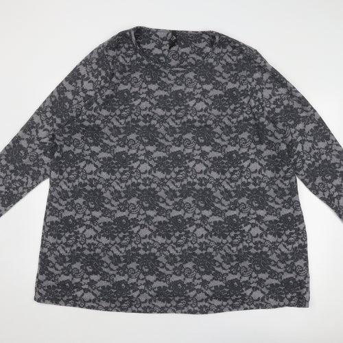 Arcadia Womens Grey Geometric Polyester Basic T-Shirt Size 26 Round Neck - Size 26-28