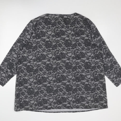 Arcadia Womens Grey Geometric Polyester Basic T-Shirt Size 26 Round Neck - Size 26-28