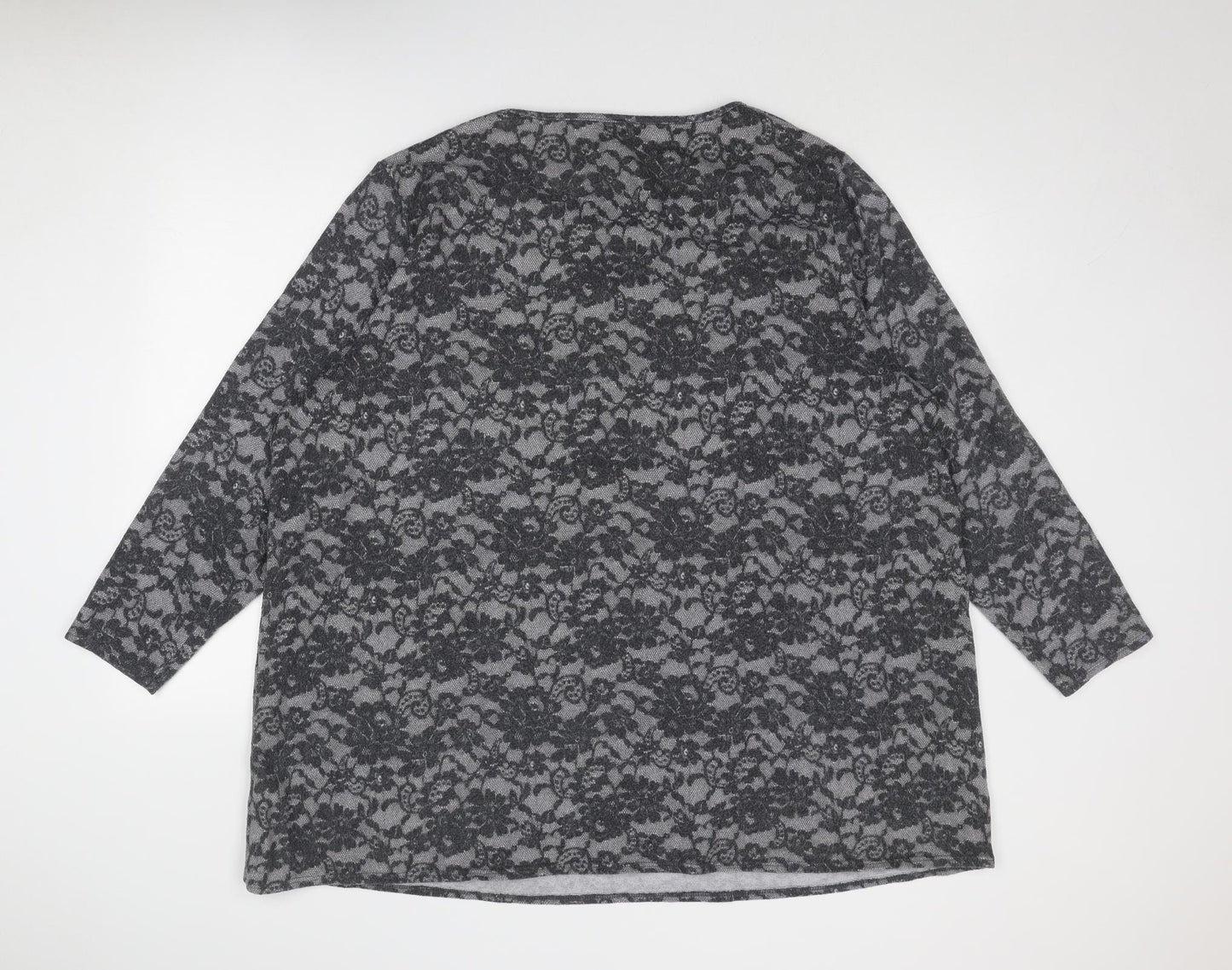 Arcadia Womens Grey Geometric Polyester Basic T-Shirt Size 26 Round Neck - Size 26-28