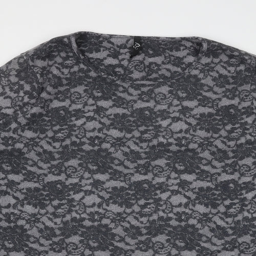 Arcadia Womens Grey Geometric Polyester Basic T-Shirt Size 26 Round Neck - Size 26-28