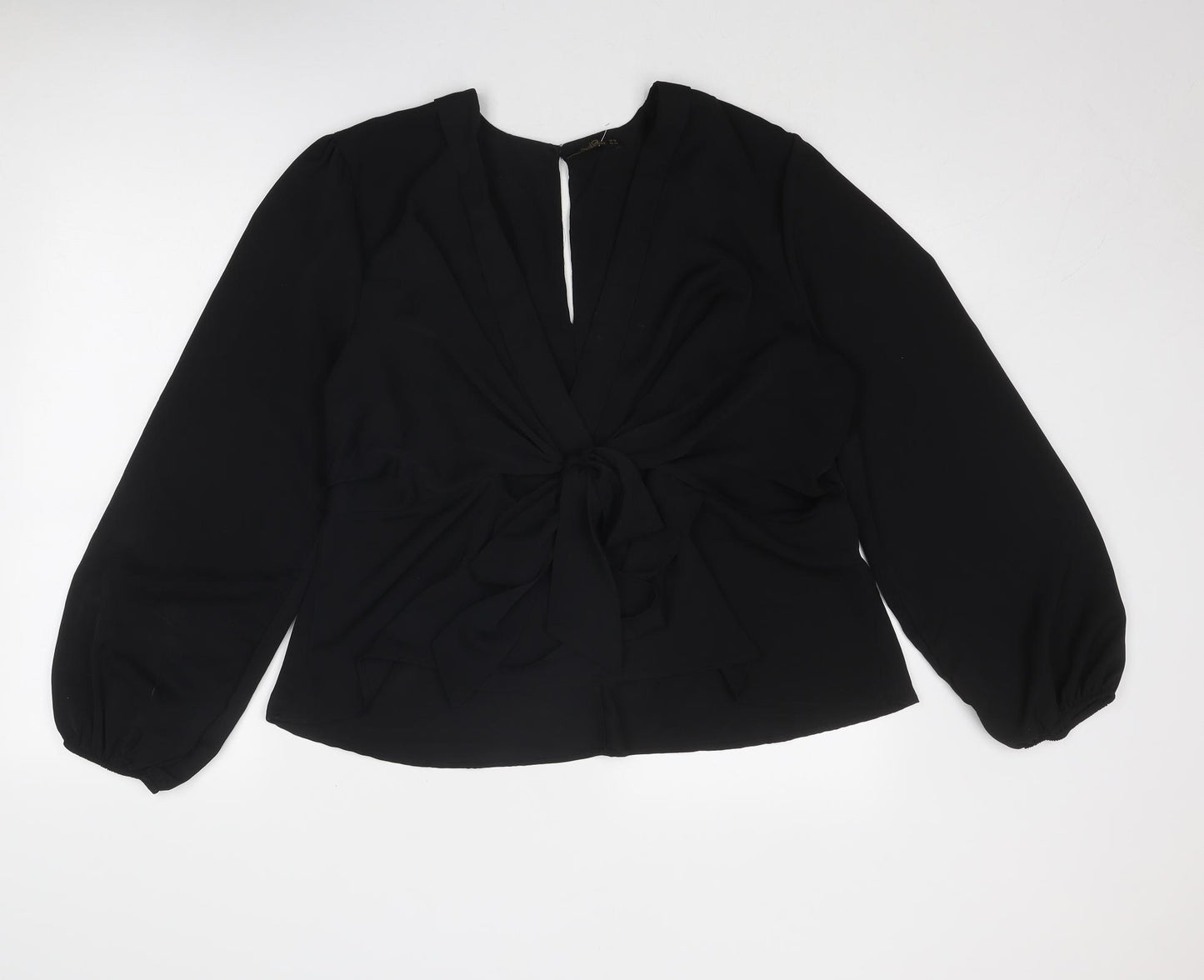 JQ Womens Black Polyester Basic Blouse Size 16 V-Neck - Twist Detail