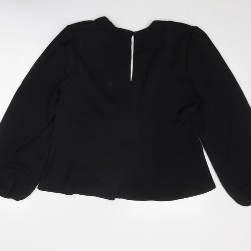 JQ Womens Black Polyester Basic Blouse Size 16 V-Neck - Twist Detail