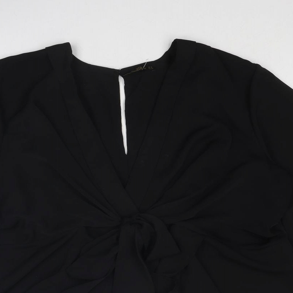 JQ Womens Black Polyester Basic Blouse Size 16 V-Neck - Twist Detail