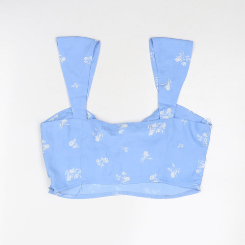 Gilli Womens Blue Geometric Polyester Cropped Tank Size L Sweetheart