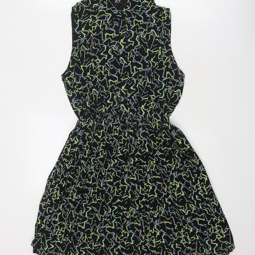 Max C Womens Black Geometric Polyester Shirt Dress Size M Collared Button