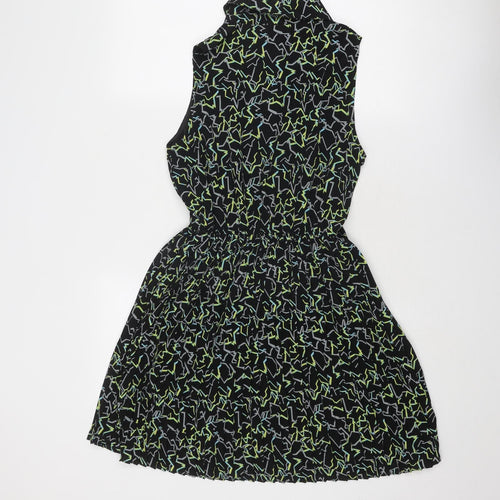 Max C Womens Black Geometric Polyester Shirt Dress Size M Collared Button