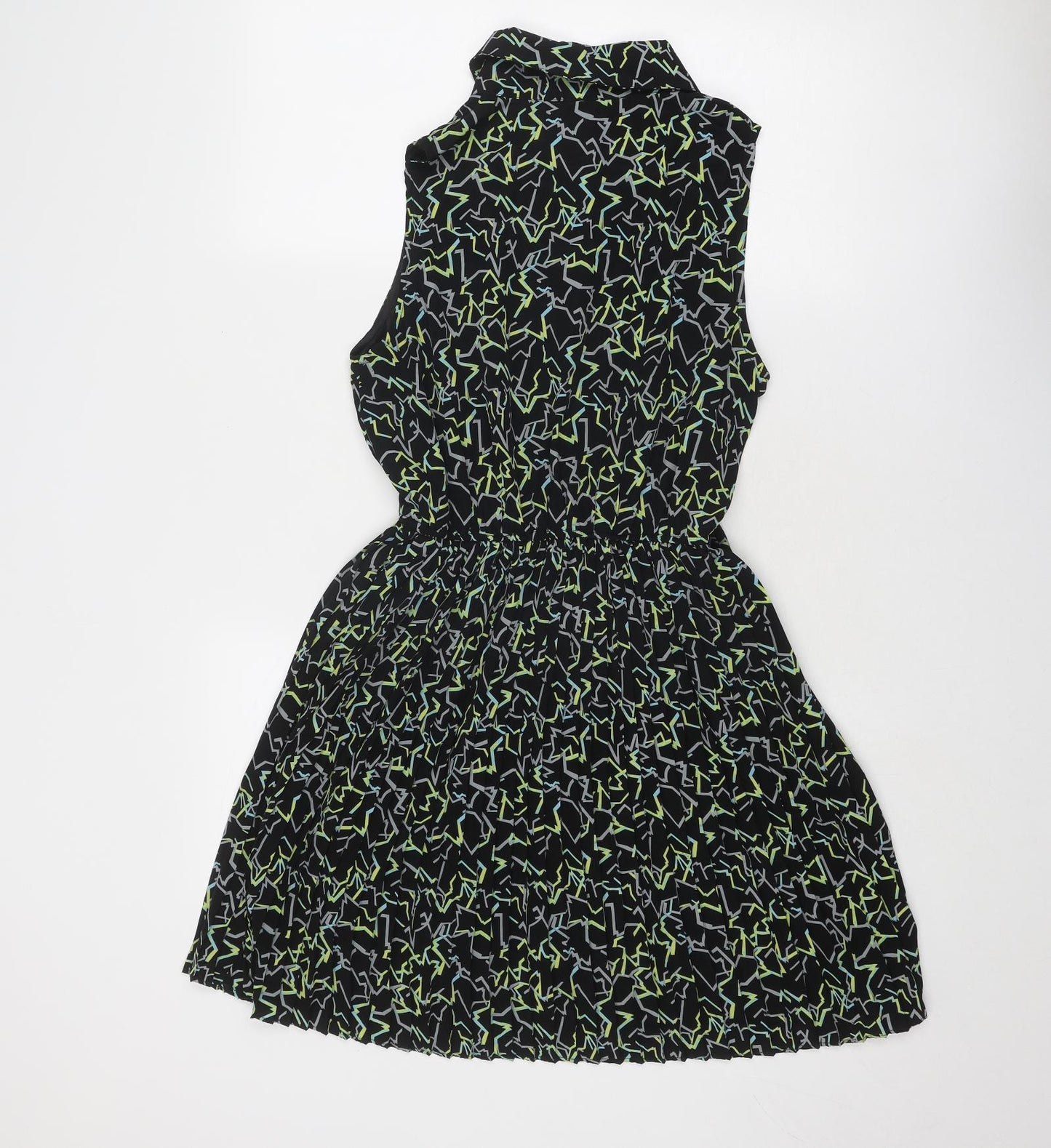 Max C Womens Black Geometric Polyester Shirt Dress Size M Collared Button