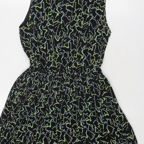 Max C Womens Black Geometric Polyester Shirt Dress Size M Collared Button