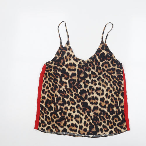 New Look Womens Brown Animal Print Polyester Basic Tank Size 10 V-Neck - Leopard Print