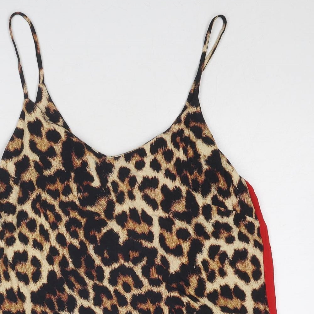 New Look Womens Brown Animal Print Polyester Basic Tank Size 10 V-Neck - Leopard Print