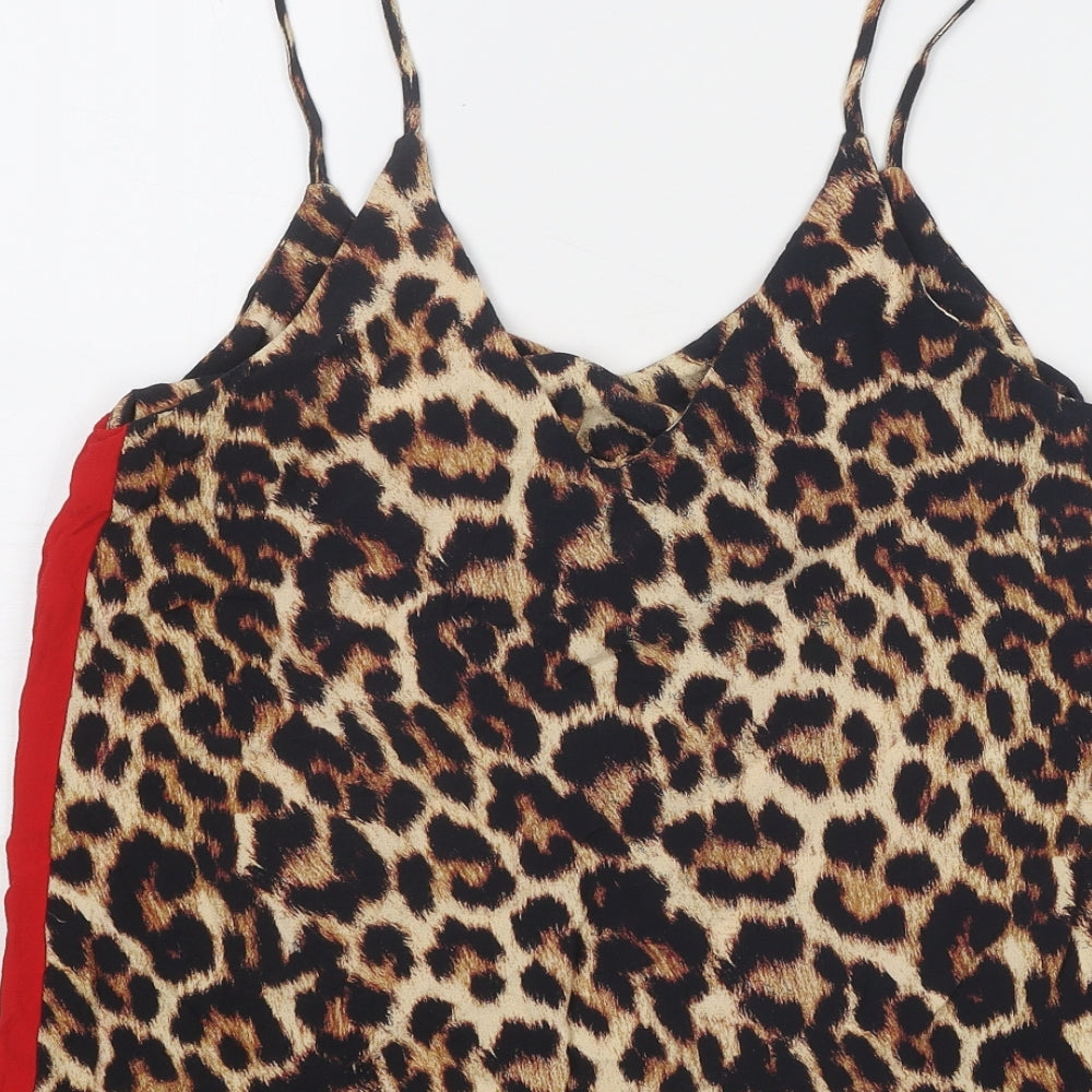 New Look Womens Brown Animal Print Polyester Basic Tank Size 10 V-Neck - Leopard Print