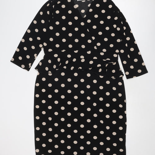 Debenhams Womens Black Polka Dot Polyester Sheath Size 18 V-Neck Pullover