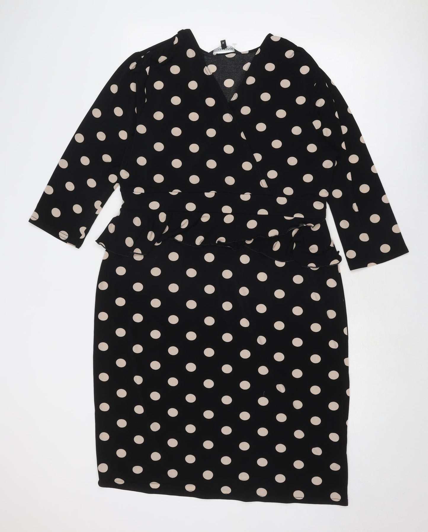 Debenhams Womens Black Polka Dot Polyester Sheath Size 18 V-Neck Pullover