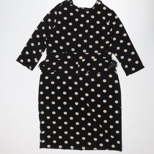 Debenhams Womens Black Polka Dot Polyester Sheath Size 18 V-Neck Pullover