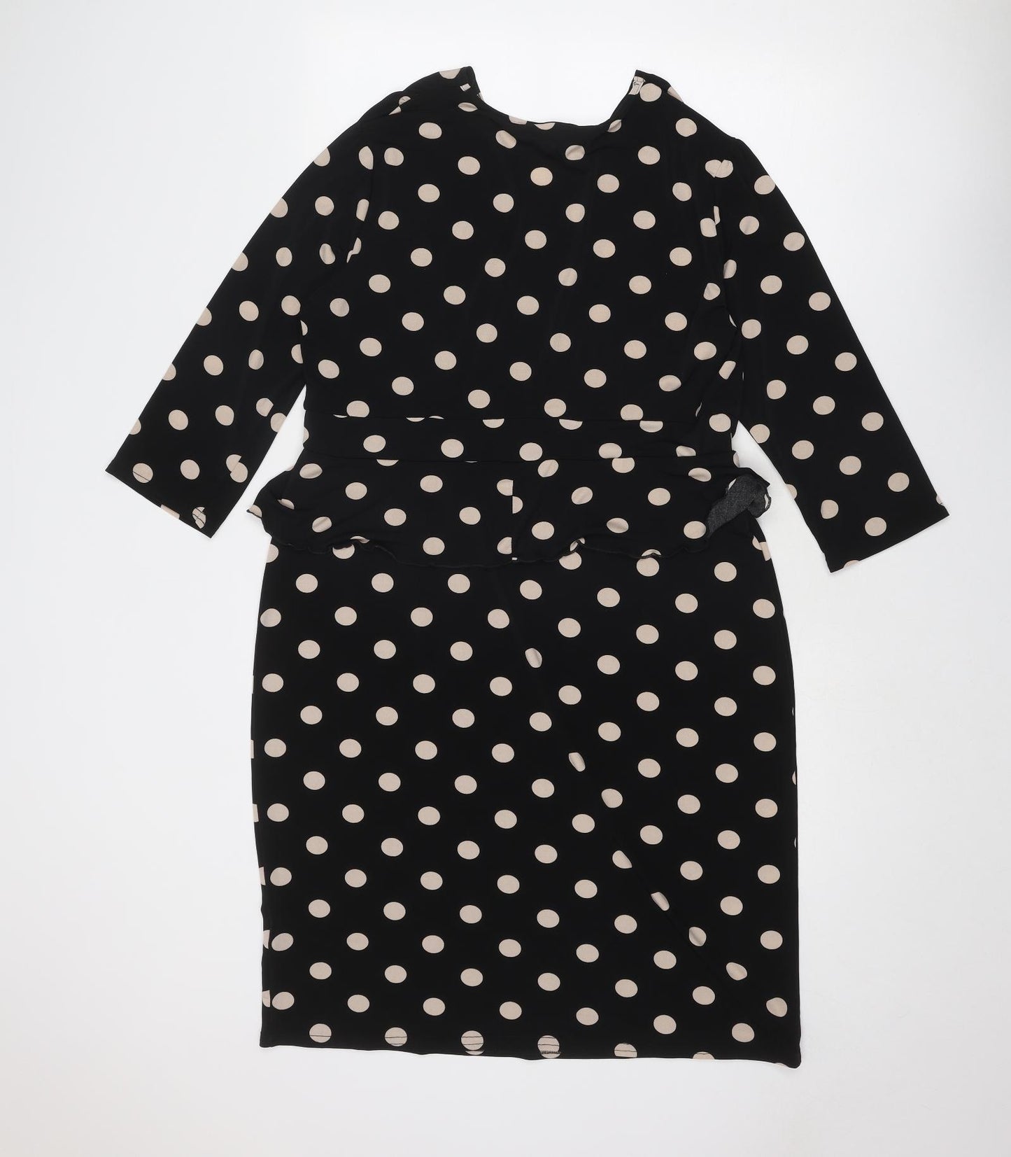 Debenhams Womens Black Polka Dot Polyester Sheath Size 18 V-Neck Pullover