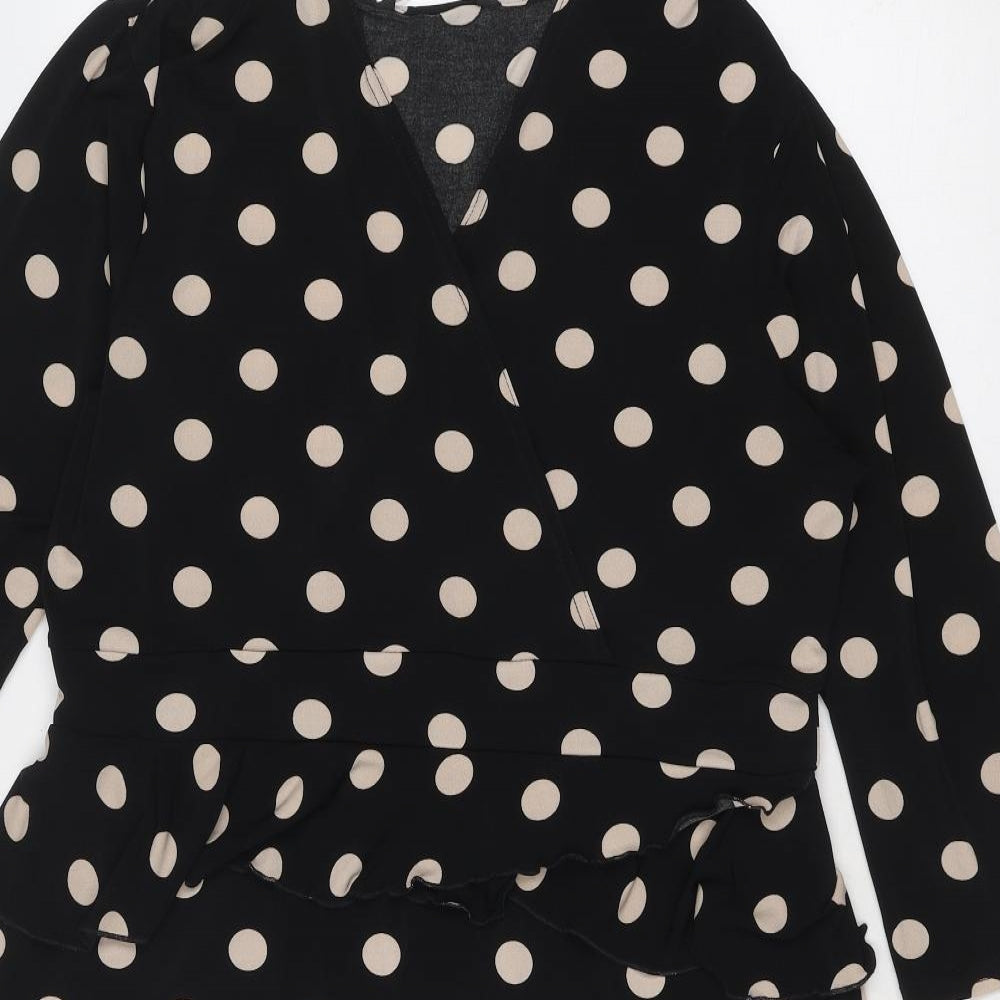 Debenhams Womens Black Polka Dot Polyester Sheath Size 18 V-Neck Pullover
