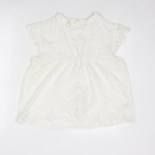 H&M Womens White Cotton Basic Blouse Size 14 V-Neck