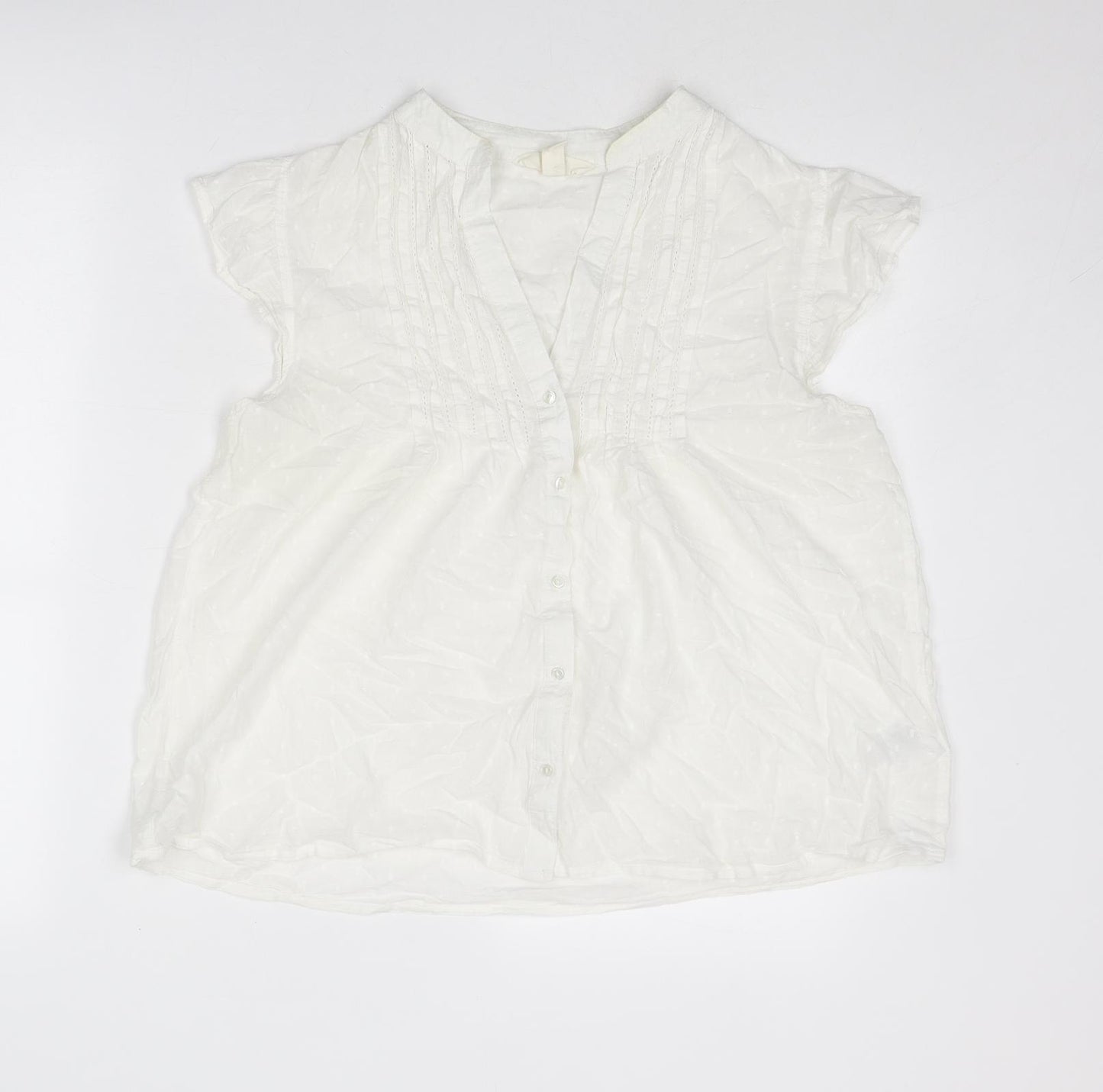 H&M Womens White Cotton Basic Blouse Size 14 V-Neck