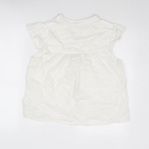 H&M Womens White Cotton Basic Blouse Size 14 V-Neck