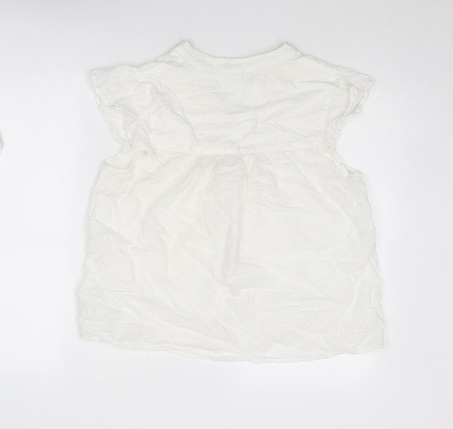 H&M Womens White Cotton Basic Blouse Size 14 V-Neck