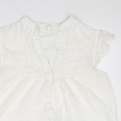 H&M Womens White Cotton Basic Blouse Size 14 V-Neck