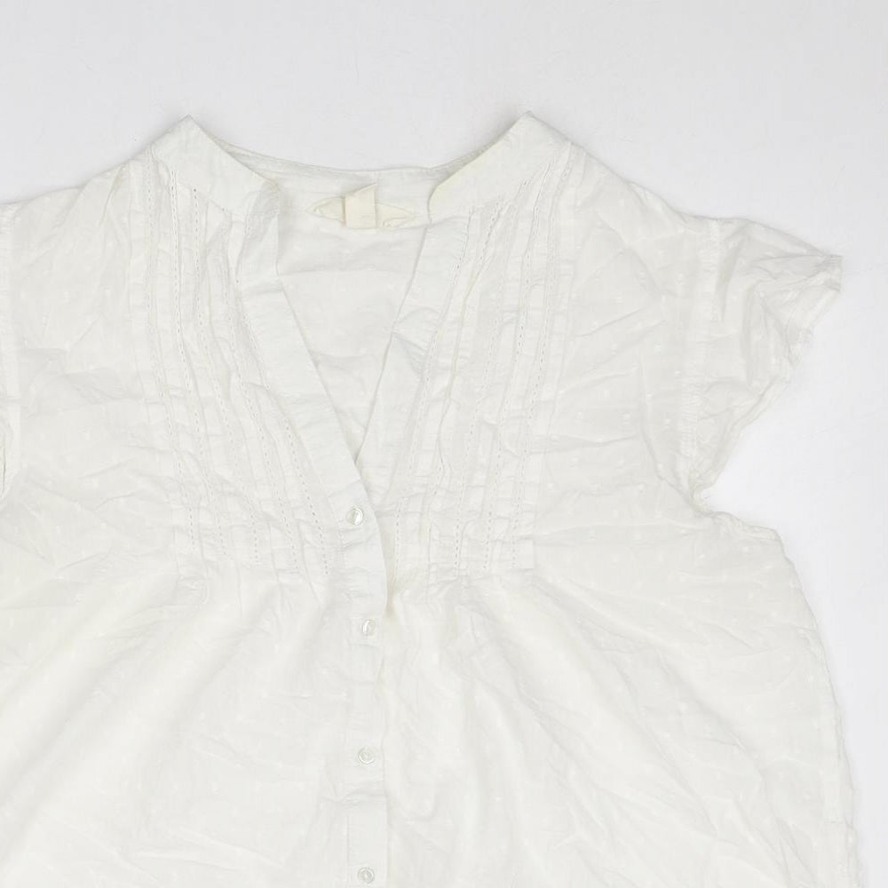 H&M Womens White Cotton Basic Blouse Size 14 V-Neck