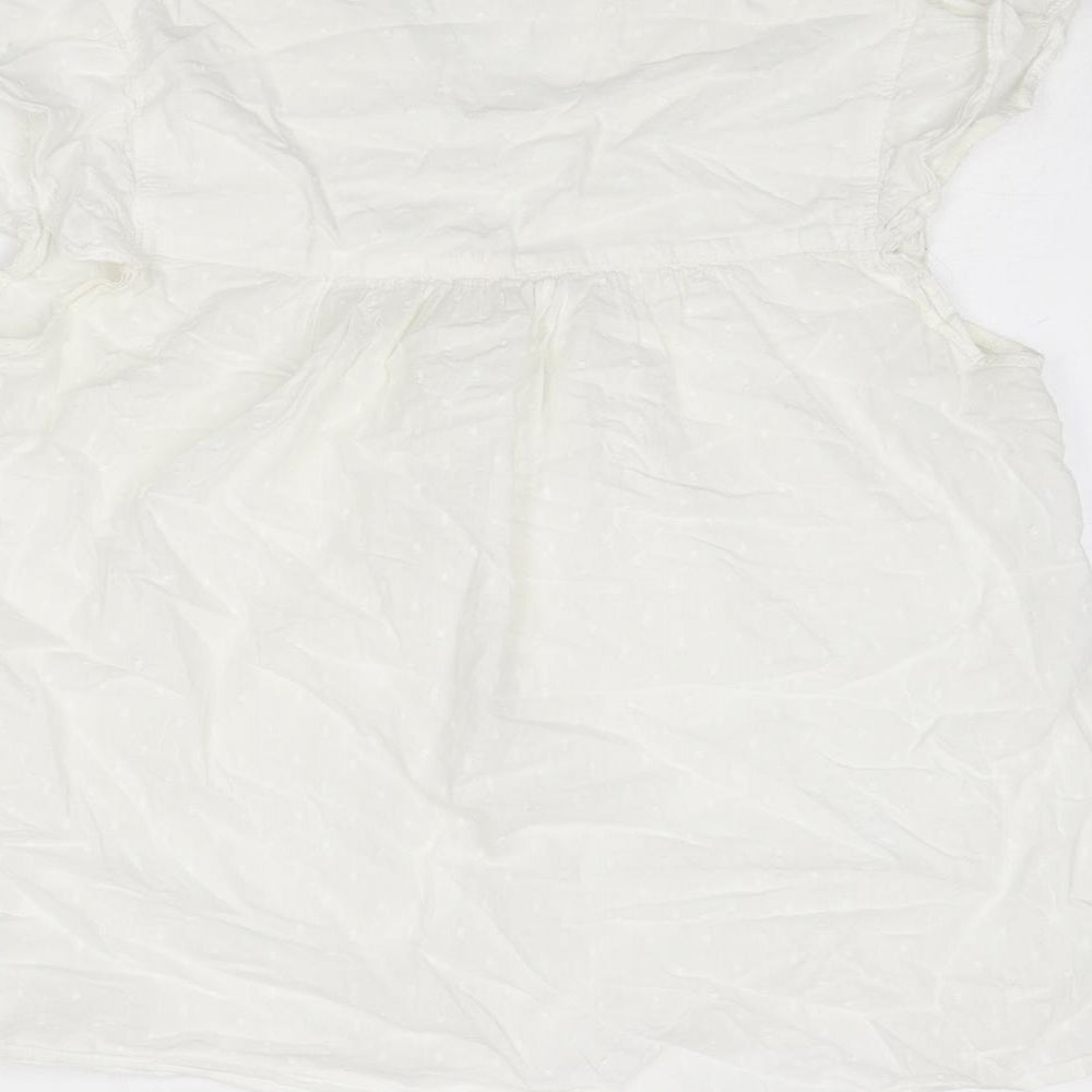 H&M Womens White Cotton Basic Blouse Size 14 V-Neck