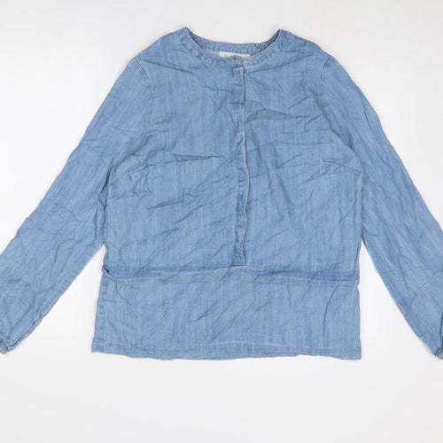 House of Fraser Womens Blue Lyocell Basic Blouse Size 12 Round Neck