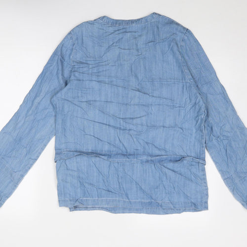 House of Fraser Womens Blue Lyocell Basic Blouse Size 12 Round Neck