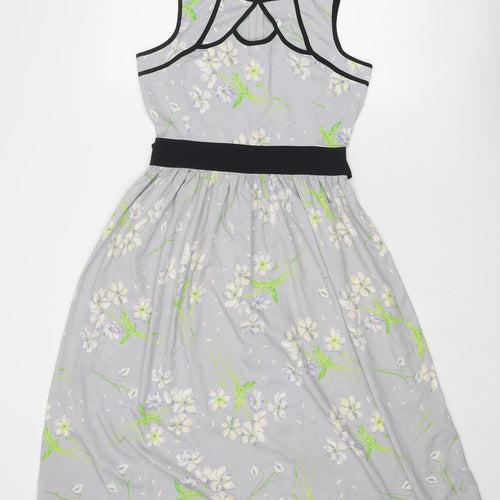 Dorothy Perkins Womens Grey Floral Polyester Fit & Flare Size 10 Boat Neck Zip