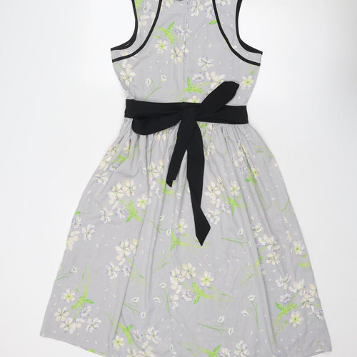Dorothy Perkins Womens Grey Floral Polyester Fit & Flare Size 10 Boat Neck Zip