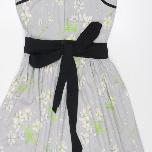 Dorothy Perkins Womens Grey Floral Polyester Fit & Flare Size 10 Boat Neck Zip