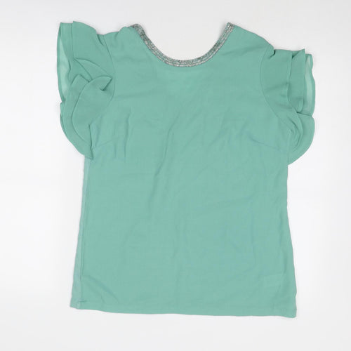 NEXT Womens Green Polyester Basic T-Shirt Size 10 V-Neck